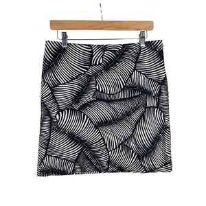 Ann Taylor Mini Skirt Straight Pencil Palm Tree Lined Size Zip Blue Cream Sz 8